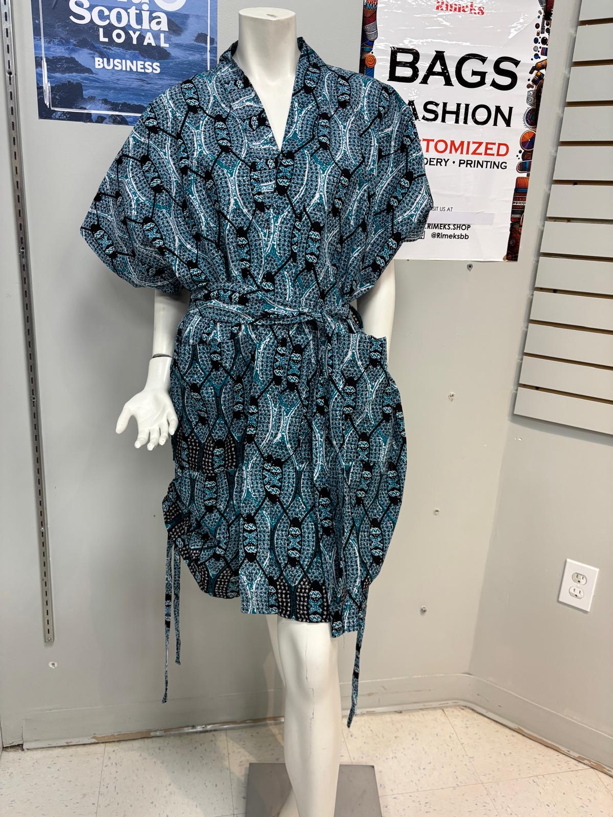 Premium Ankara Kimono Jacket / Robe – Bluish Teal Luxury - Image 2