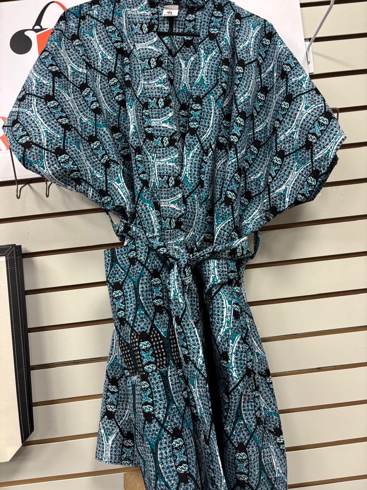 Premium Ankara Kimono Jacket / Robe – Bluish Teal Luxury