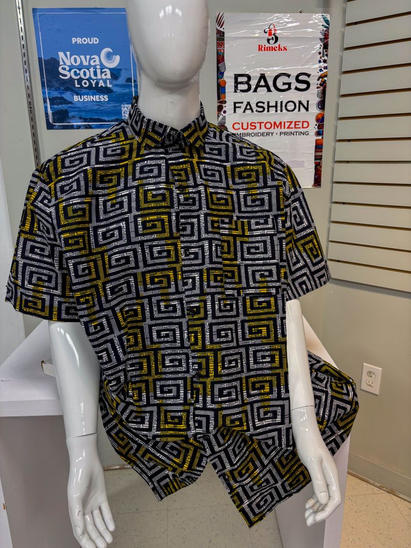 Ankara Short Sleeve Shirt -Yellow Black Maze